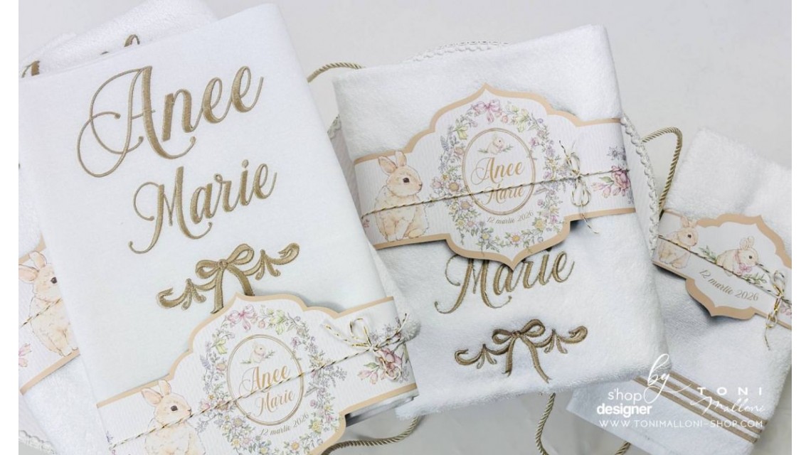 Trusou Botez Fetiță Belle Époque Floral Garden cu Iepuraș Trusou Personalizat Toni Malloni 7